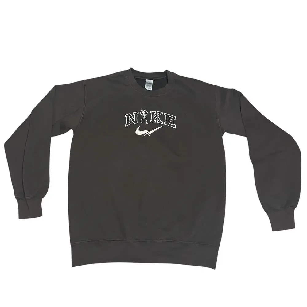 Nike Skeleton Embroidered Crewneck Dark Brown Cozy Graphic Sweatshirt Sz Small - Picture 2 of 8